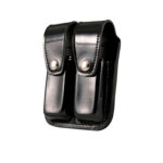 Boston Leather® 5601 Double Stack Magazine Holder Black Clarino w/ Silver snap