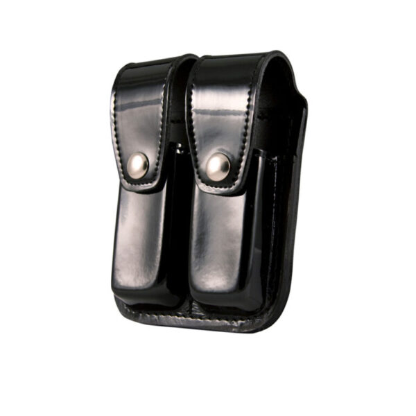 Boston Leather® 5601 Double Stack Magazine Holder Black Clarino w/ Silver snap