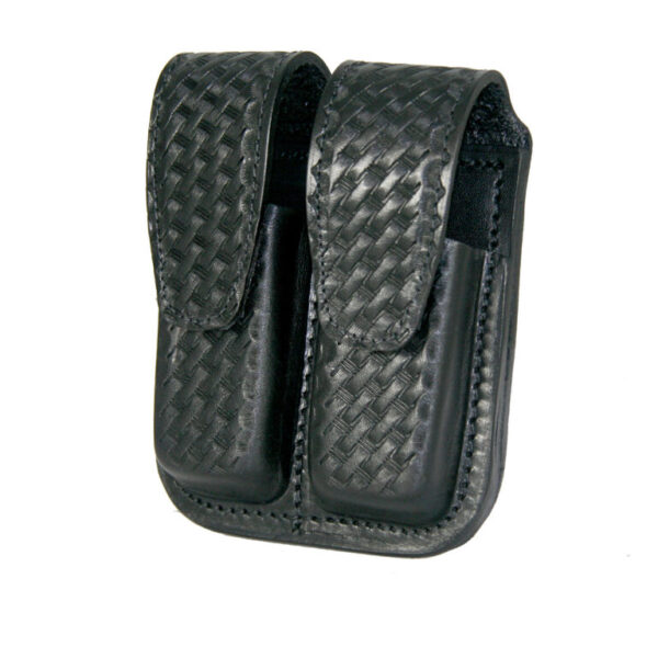 Boston Leather® 5601 Double Stack Magazine Holder Black basketweave hidden snap