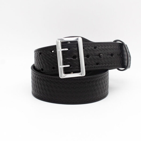 Boston Leather 6501 – 2.25″ Fully Lined Sam Brown Duty Belt Basketweave Black w/ silver buckle