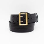 Boston Leather 6501 – 2.25″ Fully Lined Sam Brown Duty Belt Basketweave Black w/ gold buckle