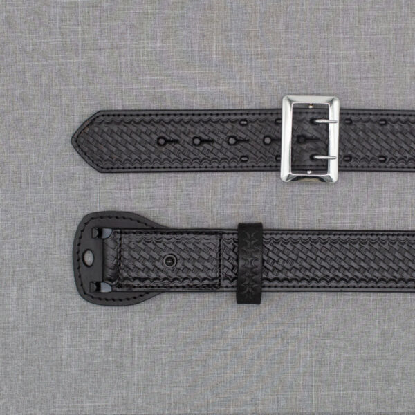 Boston Leather 6501 – 2.25″ Fully Lined Sam Brown Duty Belt Basketweave Black w/ silver buckle