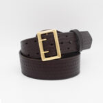 Boston Leather 6501 – 2.25″ Fully Lined Sam Brown Duty Belt Basketweave Brown w/ gold buckle