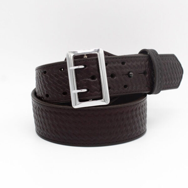 Boston Leather 6501 – 2.25″ Fully Lined Sam Brown Duty Belt Basketweave Brown w/ silver buckle