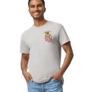 "DCFD Engine 8 t-shirt front view showing Lincoln Park Powerhouse logo on chest - DC Fire Department custom apparel"