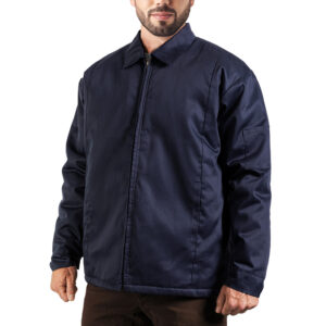 Game Style 1290 navy blue shop jacket with full-zip closure and collar for first responders