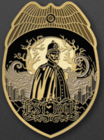 MPDC Halloween challenge coin back showing vintage officer in period uniform with EST 1861 and decorative Halloween elements