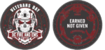 Veterans Day 2025 DCFD Badass Veteran PVC patch collection with glow-in-the-dark text featuring tactical skull design and American flag background with saluting soldiers silhouette