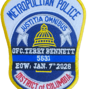 Bennett Memorial Metropolitan Police Department patch featuring Capitol dome, blue line, and “EOW Jan. 7, 2026” – $5 from each sale supports the Bennett Family