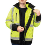 3950 4-in-1 Ripstop Deluxe Safety Parka – premium high-visibility black jacket with reflective striping for first responders