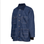 Game Denim Chore Coat 1950 front view with multiple pockets – dark indigo denim ready for custom embroidery, name tapes, and department patches for first responders