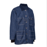 Game Denim Chore Coat 1950 front view with multiple pockets – dark indigo denim ready for custom embroidery, name tapes, and department patches for first responders