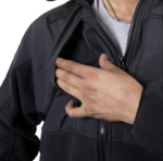 Game 2555 The Hero Jacket black front view fleece jacket with full zip closure and shoulder patch panels
