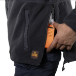 Game 2555 The Hero Jacket black front view fleece jacket with full zip closure and shoulder patch panels