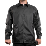 Man wearing a navy 411 Tactical Raid Jacket with snap-front closure and collared design, lightweight duty outerwear for law enforcement and first responders.