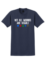Navy Not All Wounds Are Visible mental health awareness t-shirt with distressed white text and first responder support icons