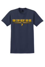 Navy dispatch mental health awareness t-shirt with Your Story Doesn’t End Here message and headset graphic