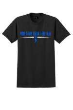 Black EMS mental health awareness t-shirt with Your Story Doesn’t End Here message and blue EMS symbol