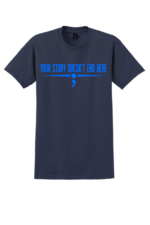 Navy police mental health awareness t-shirt with Your Story Doesn’t End Here message and blue police symbol