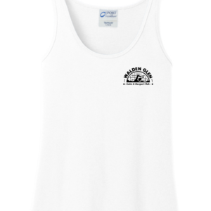 White Walden Glen Swim & Racquet Club ladies tank top featuring the official club logo on the front and sponsor artwork on the back.