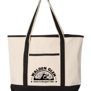 Walden Glen Swim & Racquet Club canvas boat tote featuring the official club logo printed on the front pocket.